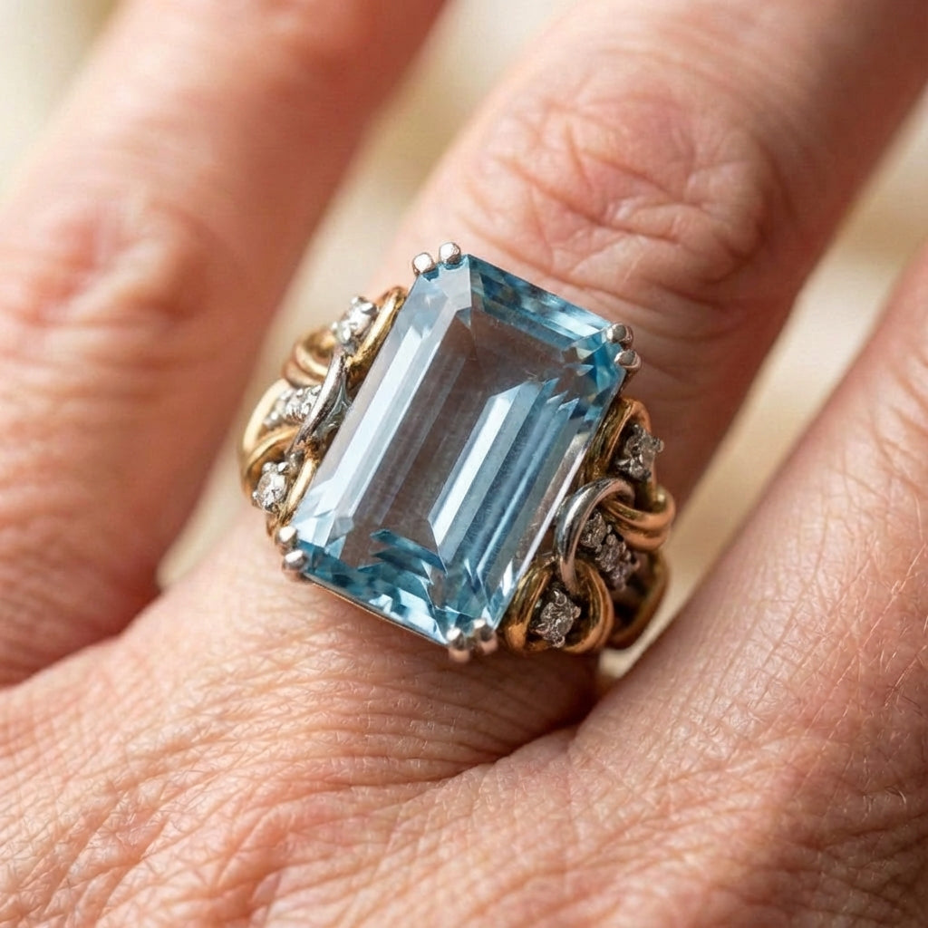 Vintage Blue Zirconia Layered Gold Ring