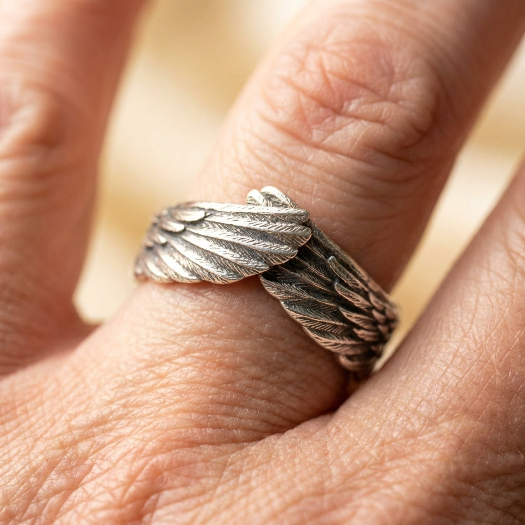 Winged Faith Silver Adjustable Ring