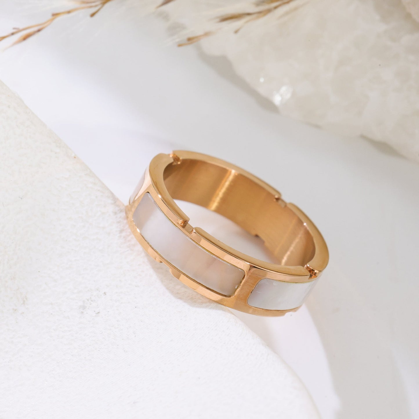 Modern White Enamel Ring