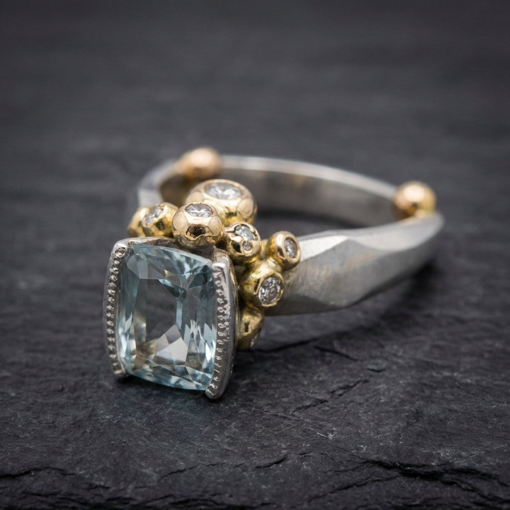 Vintage Blue Zirconia Gold & Silver Ring