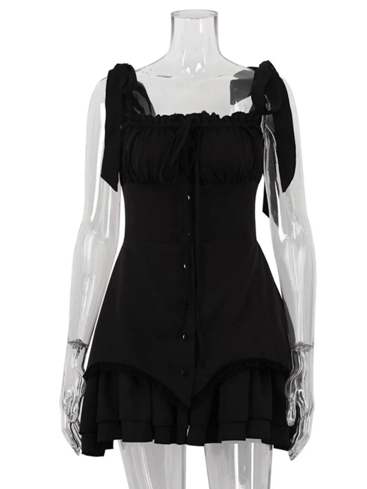 Sleeveless Ruffled Mini Dress for Robe Spaghetti Strap Backless Lace-up Bodycon Dress Clubwear