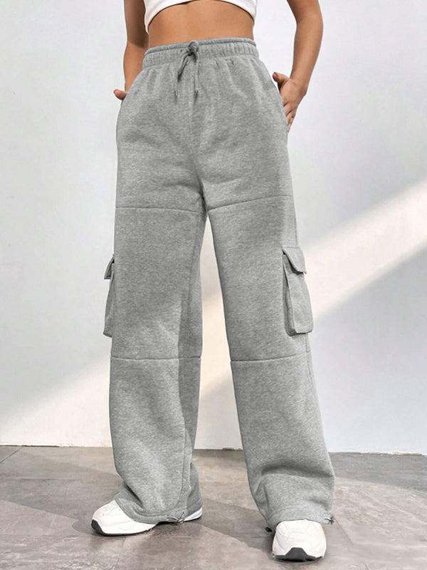 Grey Flap Pocket Lace Up Sweatpants