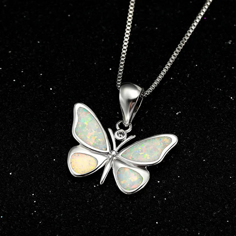 Elegant Opal Butterfly Necklace
