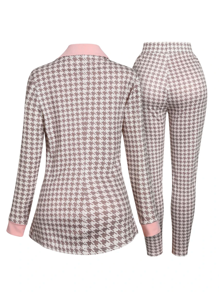5xl Houndstooth Blazer Pants Set Two-piece Office Lady Outfits Spring
