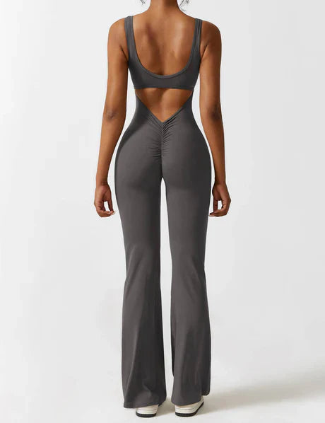 V-back Flared Jumpsuit Grey