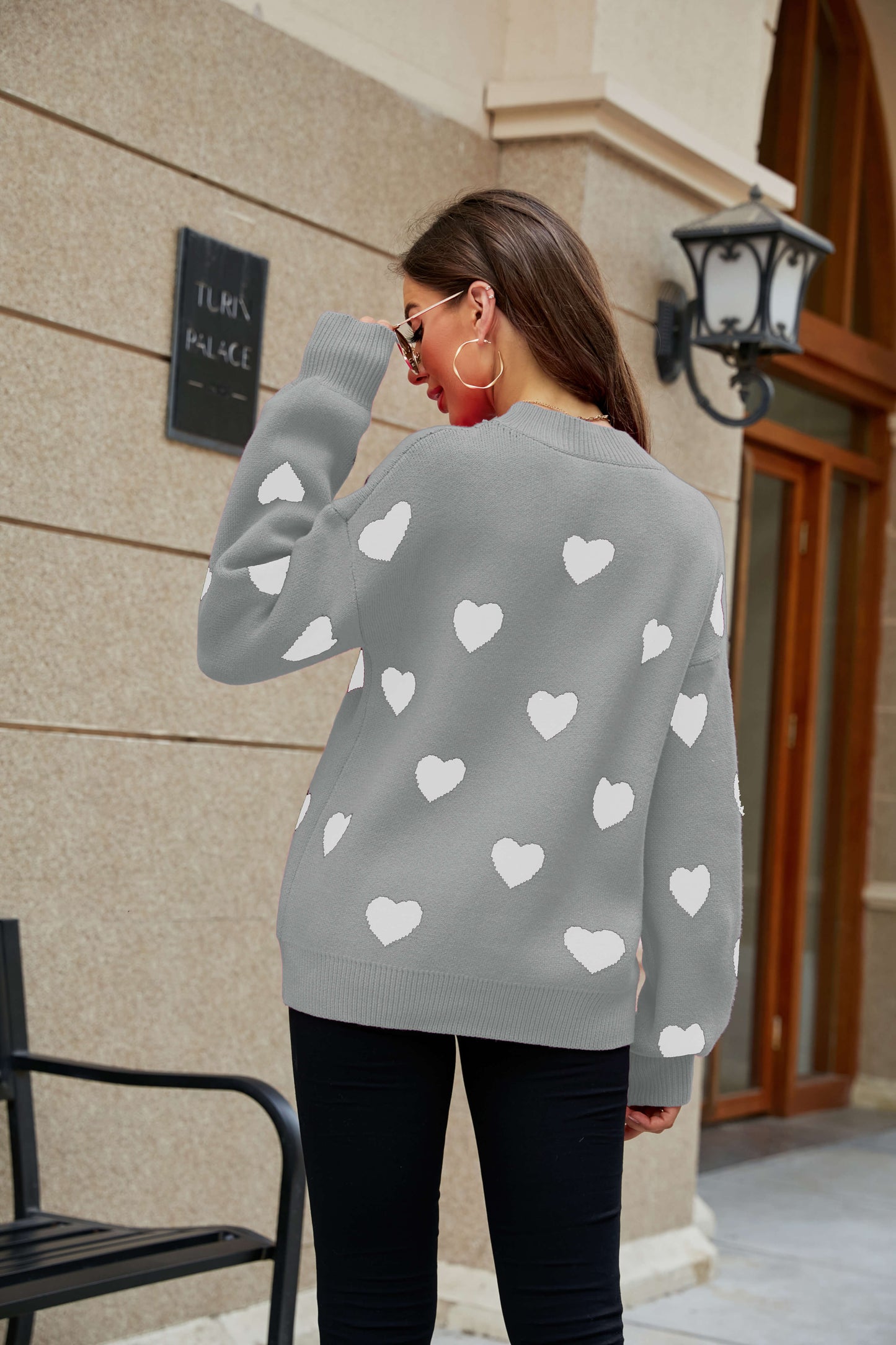 Heart Letter Oversized Pullover Knit Sweater