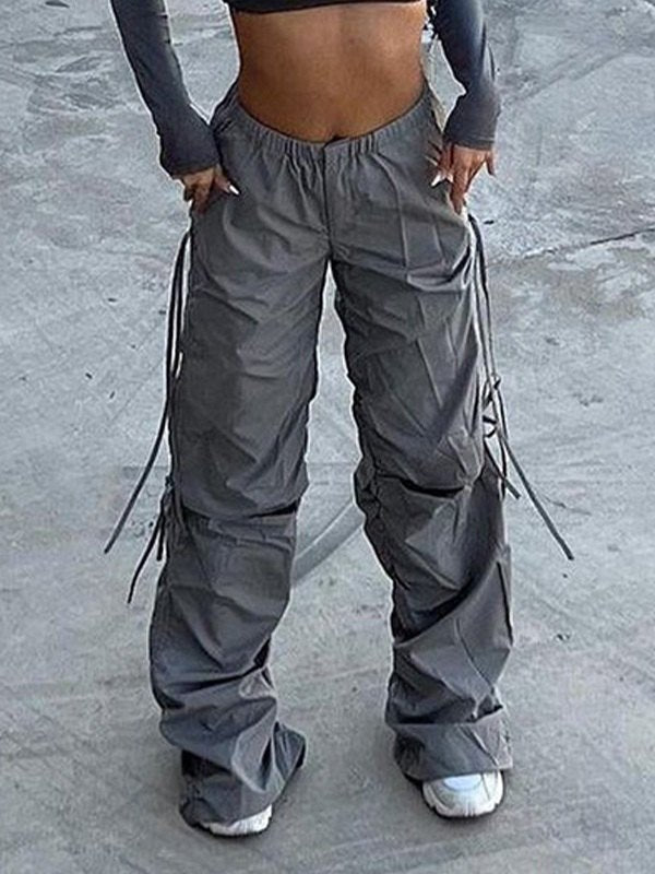 Cutout Parachute Cargo Pants With Tie Strap