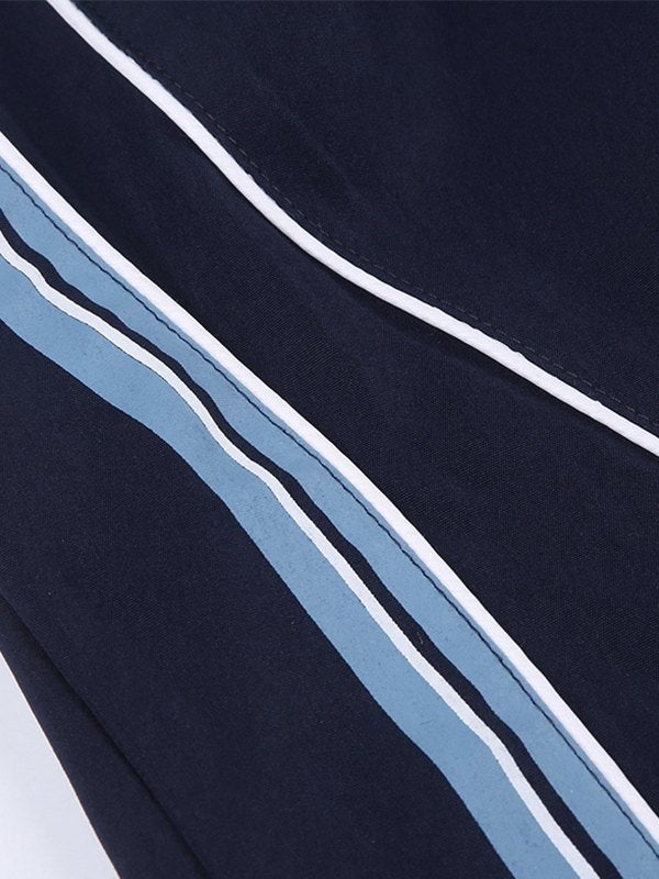Striped Navy Blue Retro Sporty Baggy Sweatpants