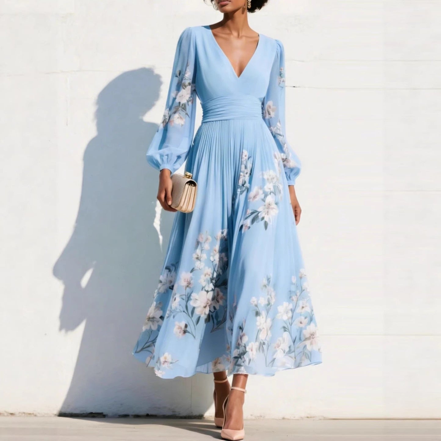 Finloe Belted Leaf Print Maxi Dress
