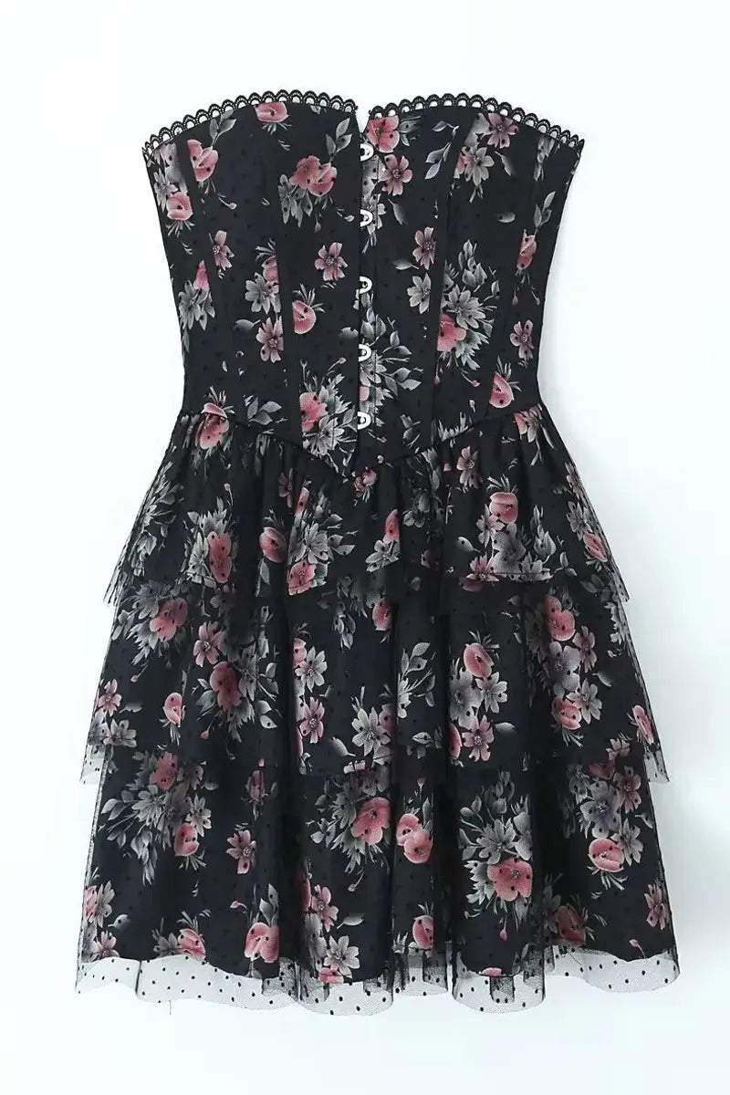Lace Polka Dot Mesh Corset Mini Dress