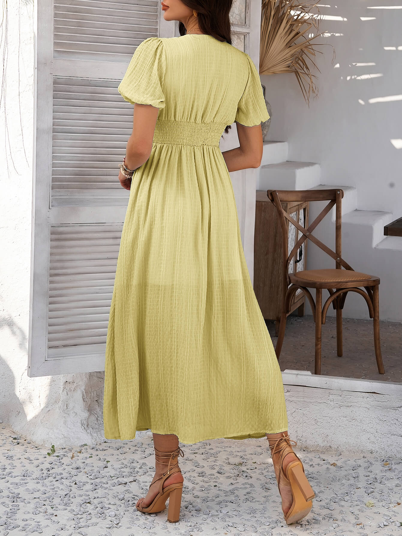 Coriene Short Puff Sleeve Maxi Dress - Yellow
