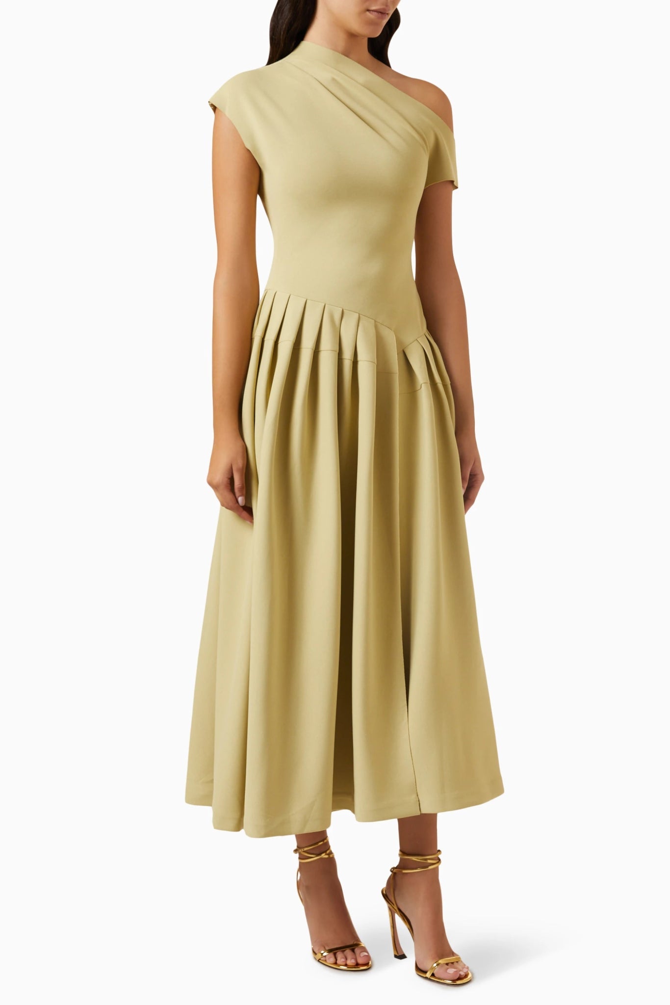 One-shoulder Pleated Dress - Asymmetrical Design