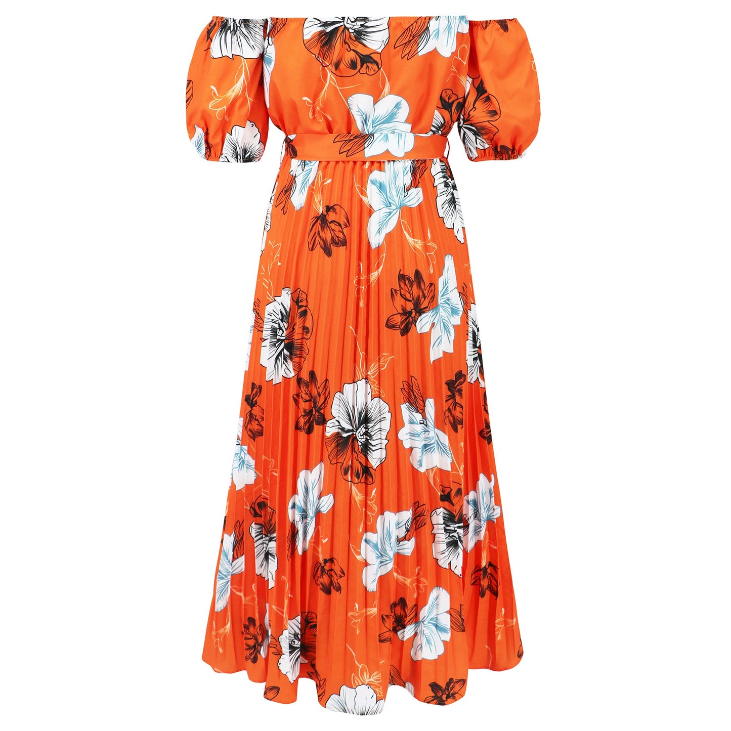 Rosalie Off the Shoulder Plisse Maxi Dress - Orange