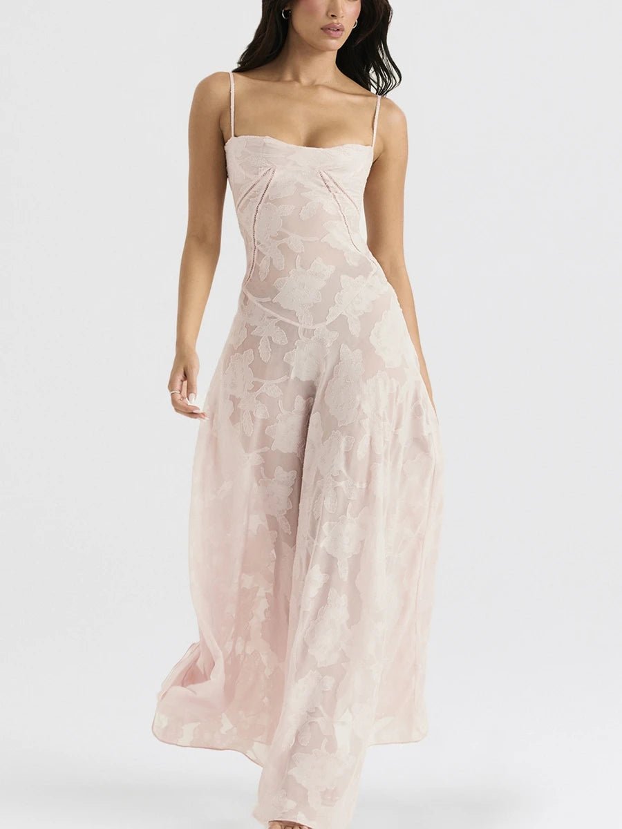 Pink Lady's Dream: Enchanted Lace Corset Back Long Dress