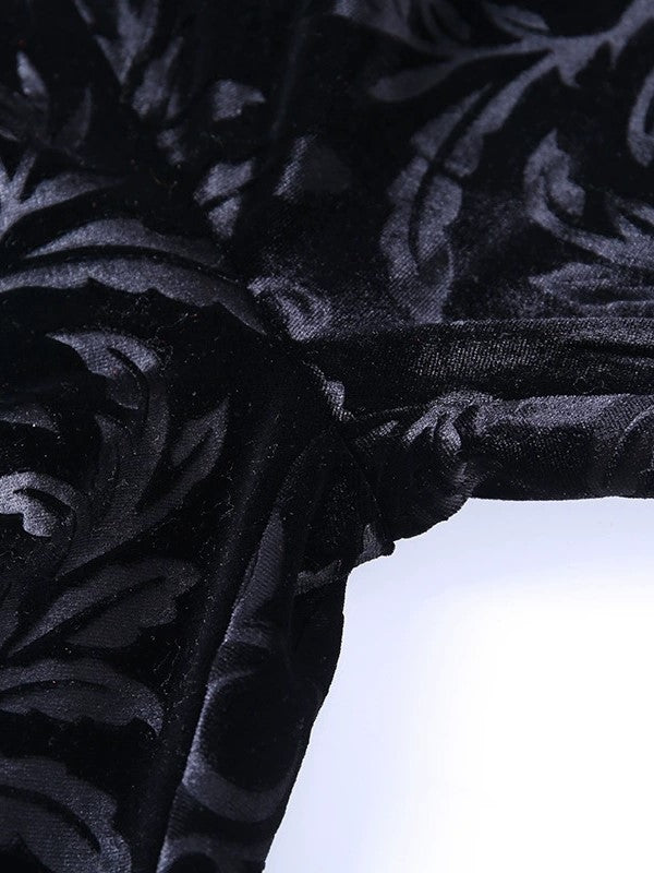 Black Embossed Velour Flare Pants