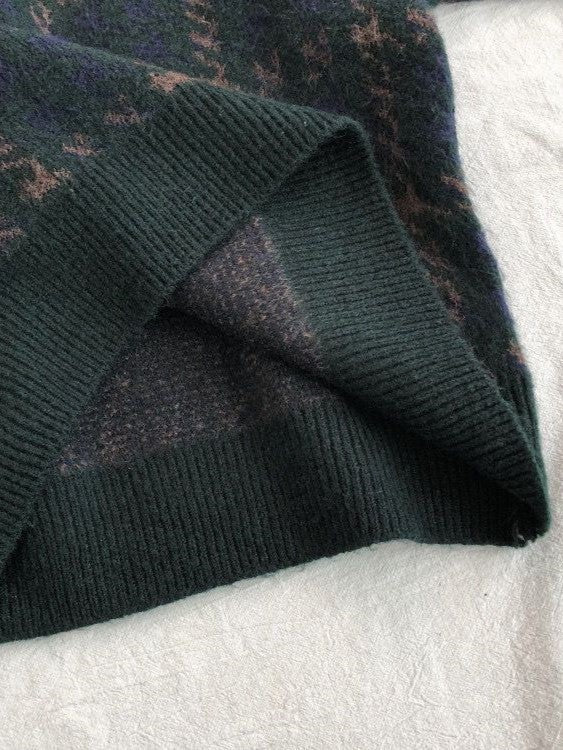 Green Knit Sweater With Plaid Pattern