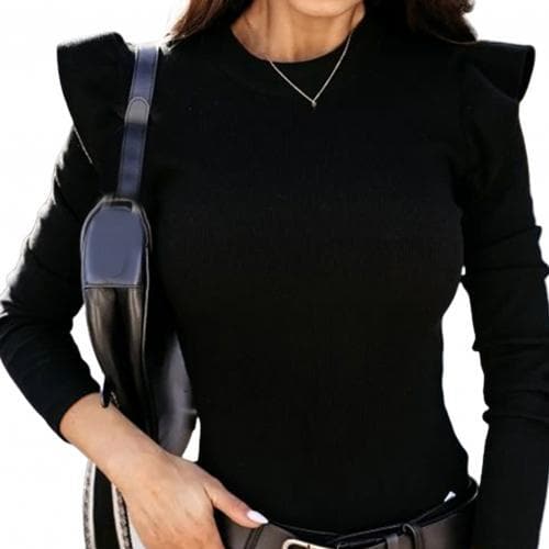 Long Sleeve Ruffle O Neck Slim Sweaters
