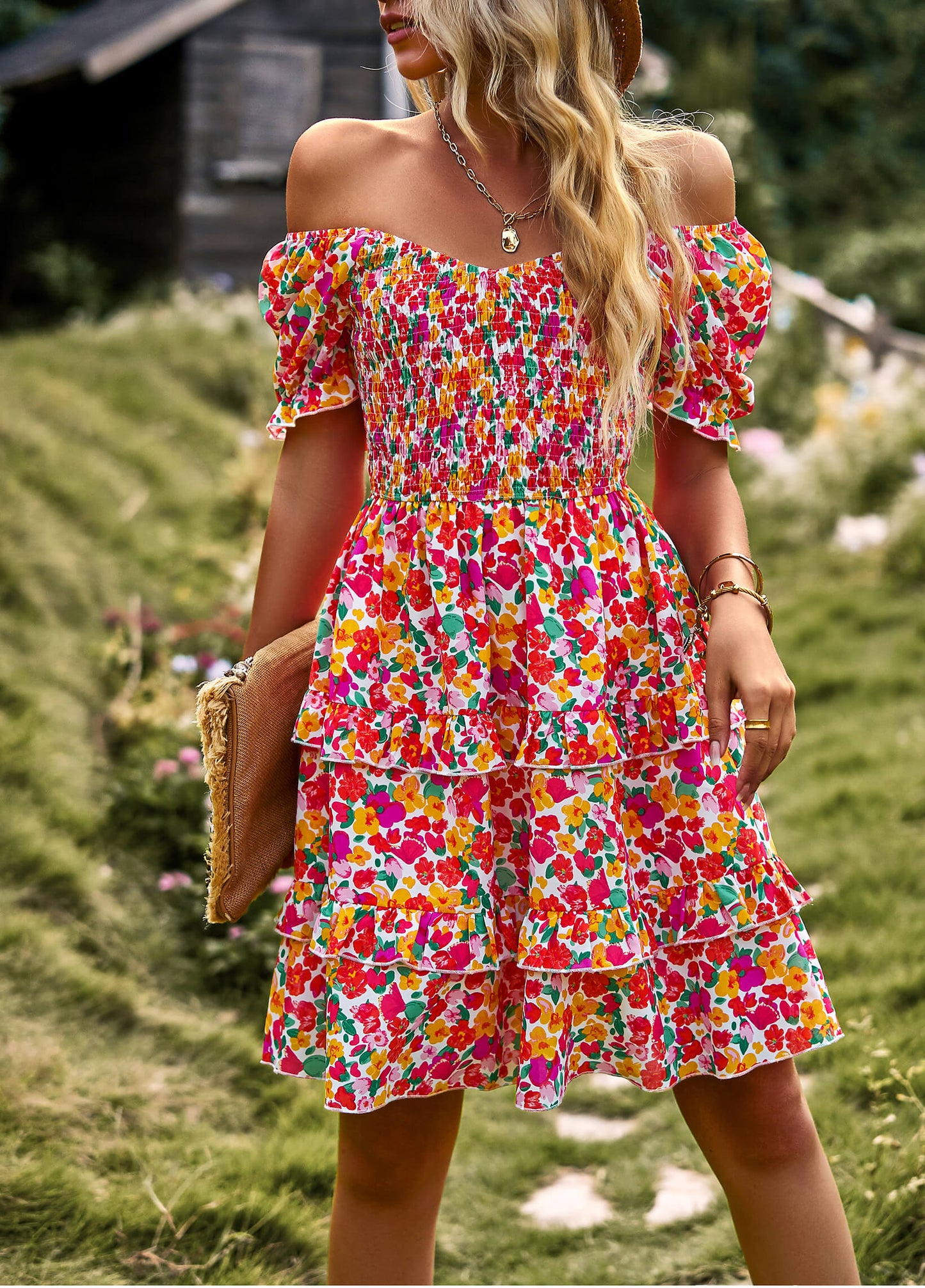 Moment in Daisy Smocked Mini Dress - Red