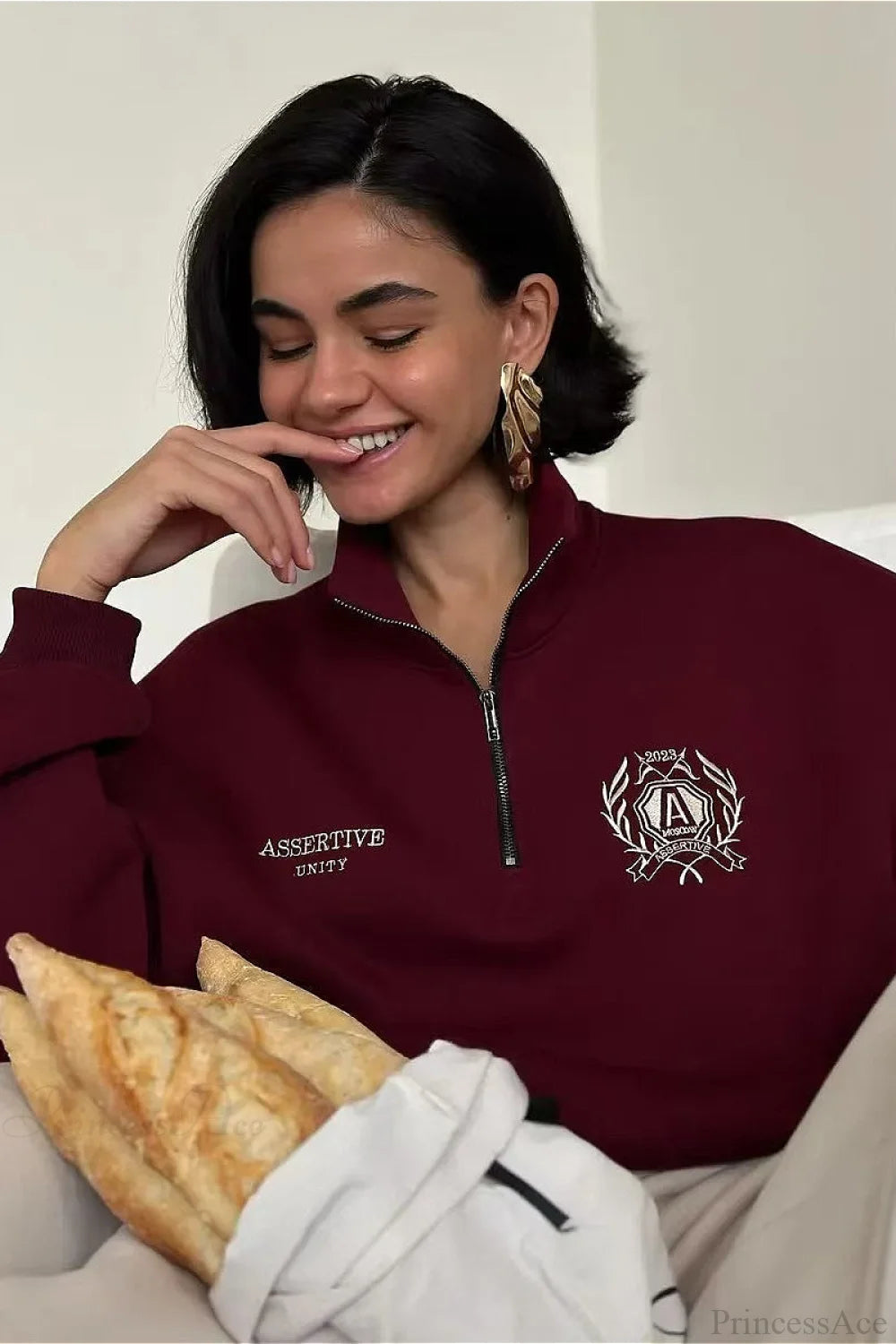 Relaxed Fleece-lined Half-zip Stand Collar Convertible Sweatshirts