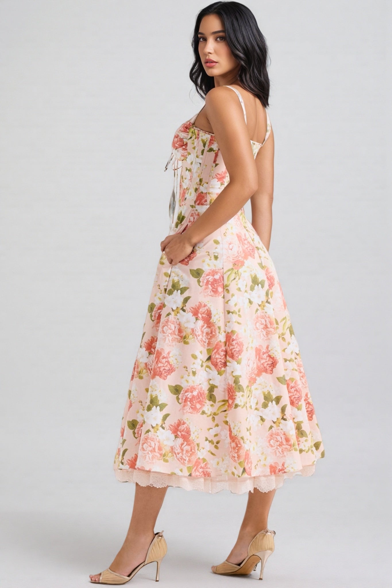 Aelin Pink Halter Print Midi Dress