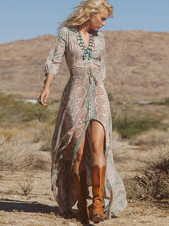 V-neck Chiffon Maxi Dress