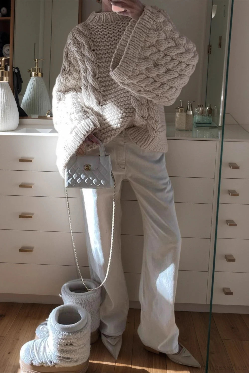 Stylish Crewneck Bell Sleeve Loose Sweater