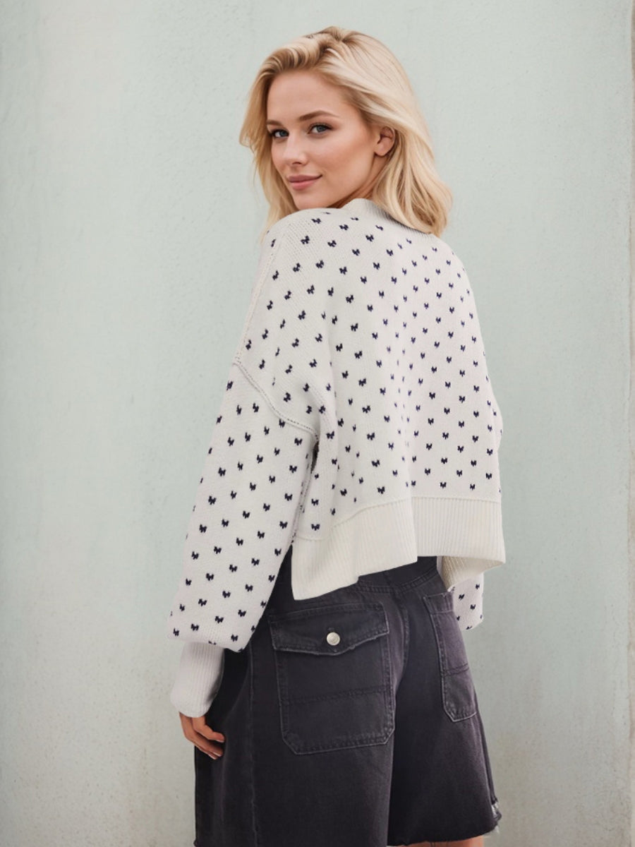 Emmie Crewneck Bow Spot Knit Sweater
