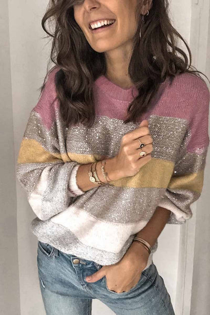 Loose Round Neck Multicolor Knit Sweater