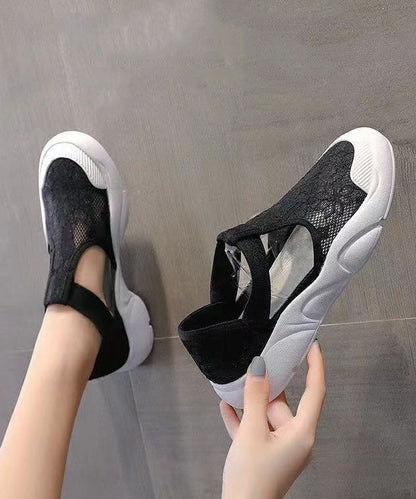 White Flat Sandals Splicing Hollow Out Breathable Lace