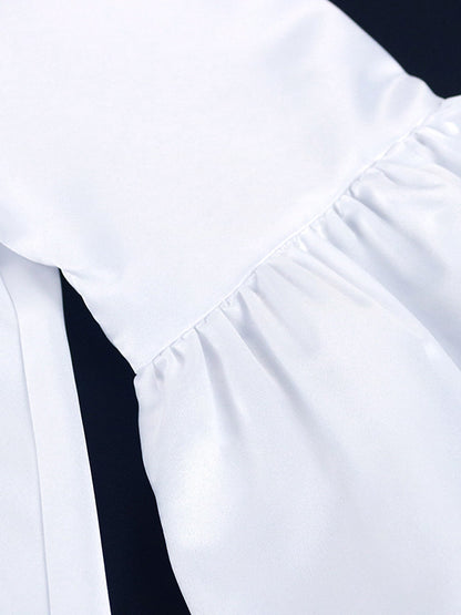 Urban Buttoned Color Stand Collar Flared Sleeve Loose Midi Dress