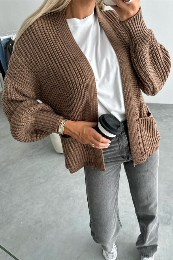 Color V-neck Long-sleeved Knitted Cardigan