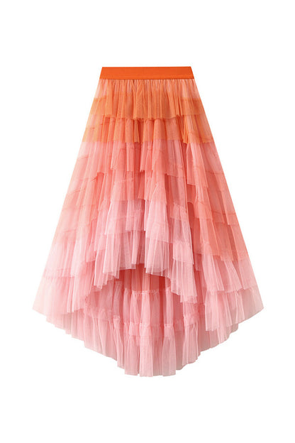 Irregular Cake Skirt High Waist Mesh Skirt