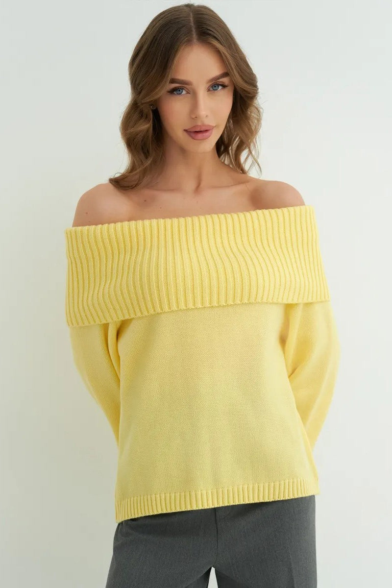 Color Off Shoulder Knitted Sweater