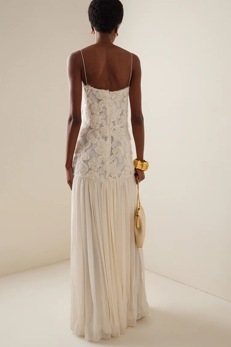Andrea Applique Pleated Chiffon Maxi Dress