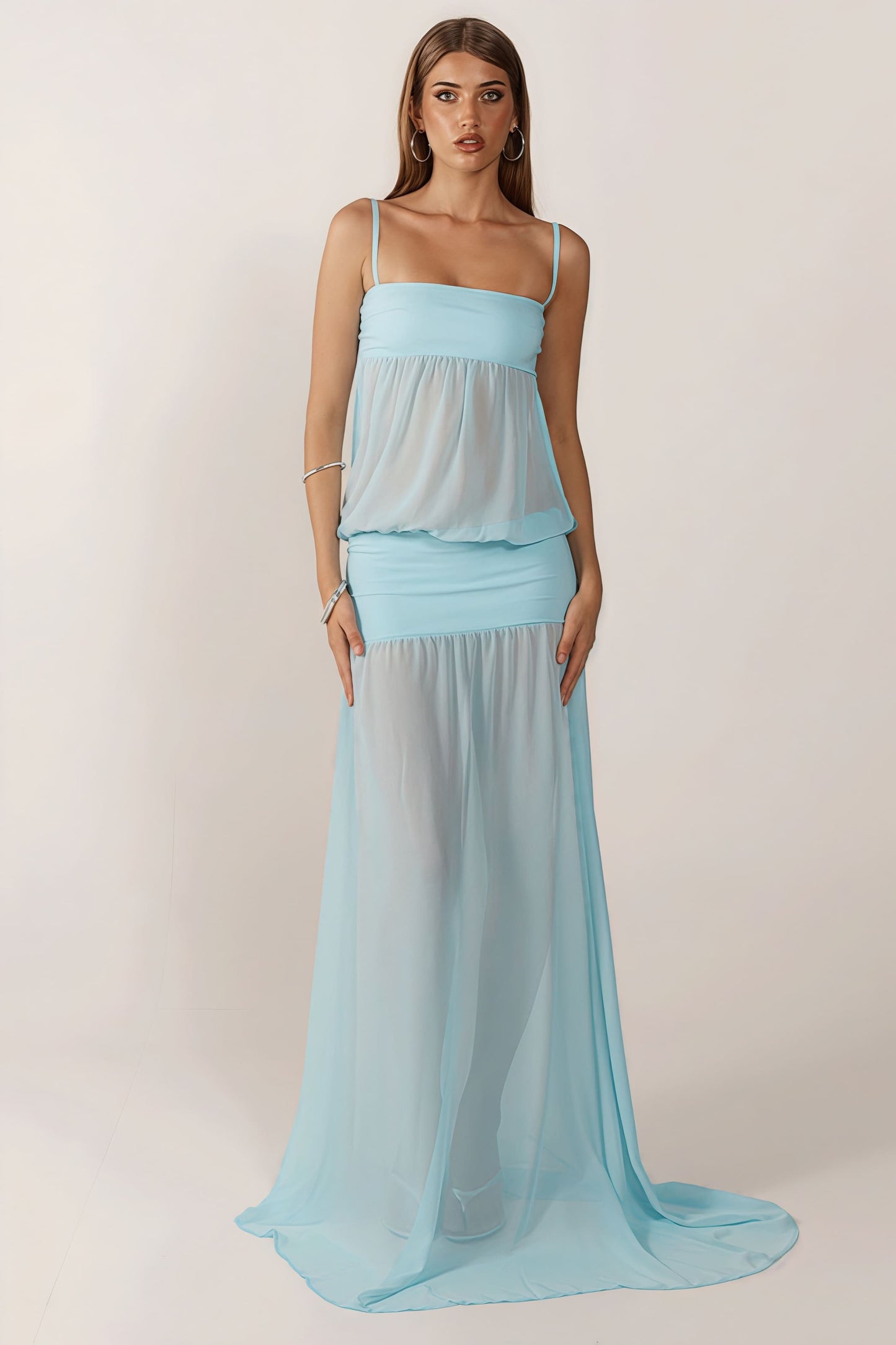 Patchwork Sheer Cami Maxi Dress