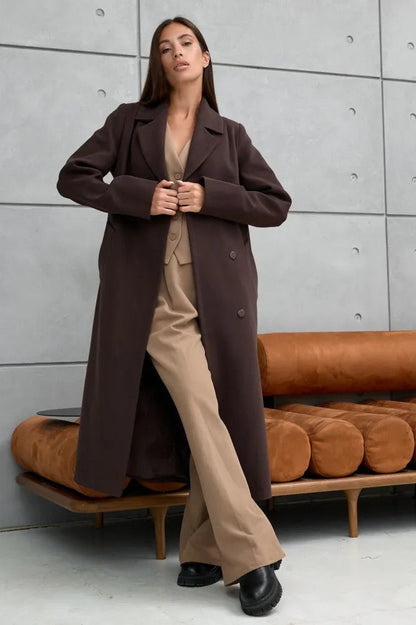 Double Breasted V-neck Wool Overcoat