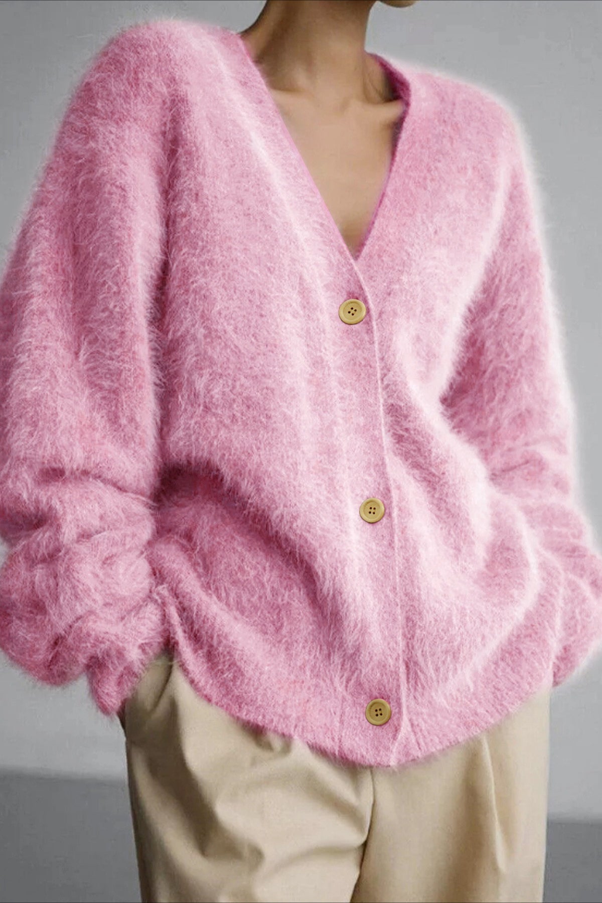 V Neck Button Long Sleeve Cardigan