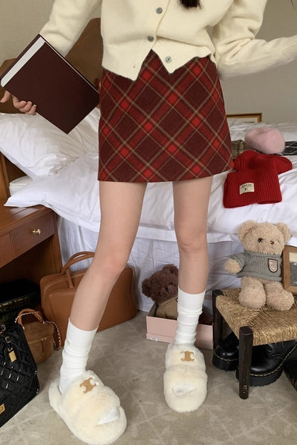 High Waist Plaid A-line Skirt