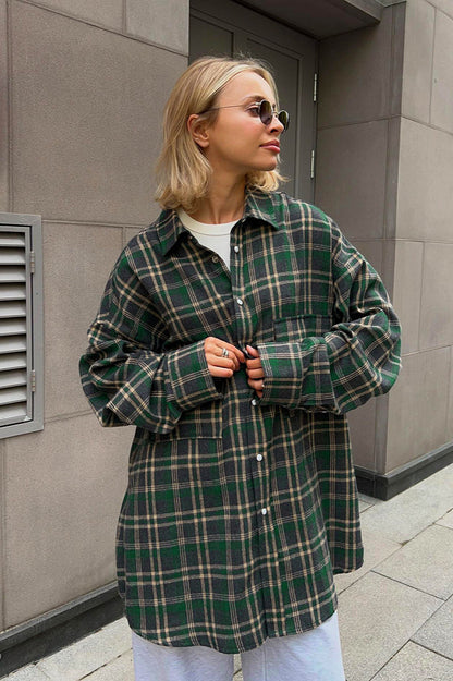 Plaid Striped Mid-length Blouse