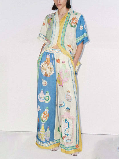 Exquisite Court Painted Print Wide Leg Pants