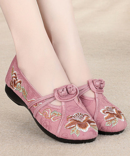 Red Flat Shoes Cotton Fabric Embroidery Splicing
