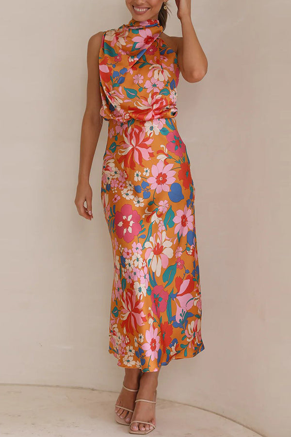 Fascinating Day Halter Neck Elastic Waist Maxi Dress