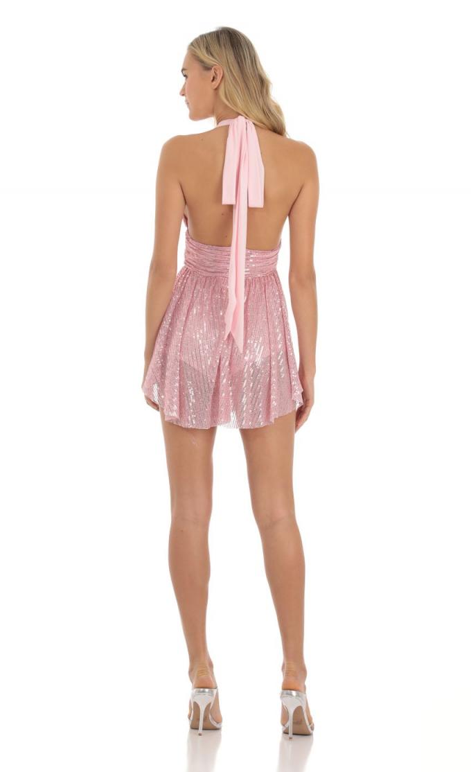 Mini Dresses | Sequin Halter Dress in Pink