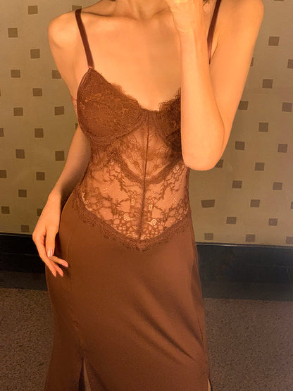 Brown Lace Maxi Dress