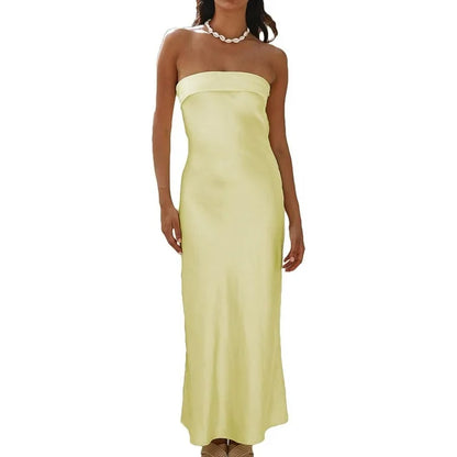 Satin Strapless Backless Maxi Dress