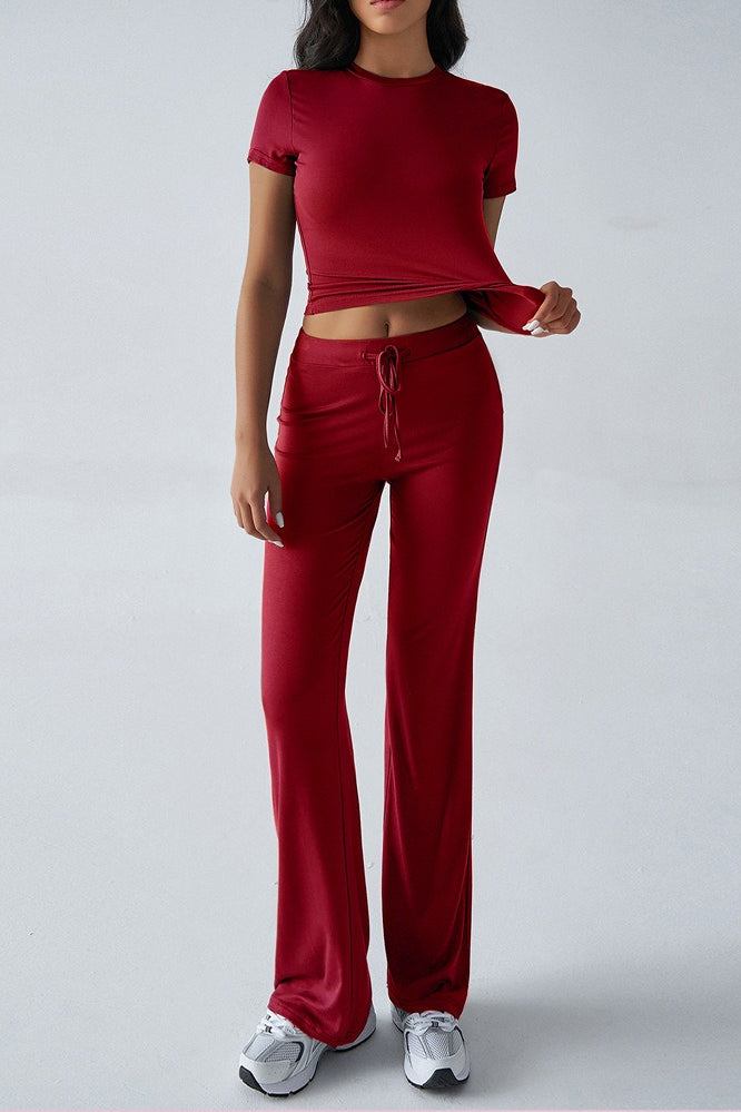 Essential Color Crewneck Top Wide Leg Pants Set