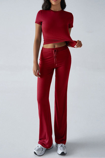 Essential Color Crewneck Top Wide Leg Pants Set