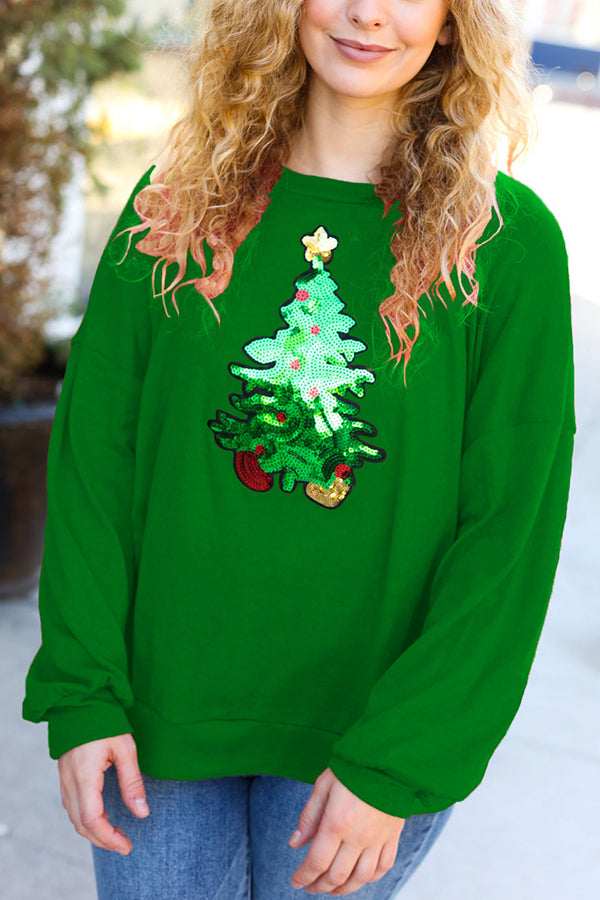 Christmas Tree Holiday Sequined Loose Sweatshirt