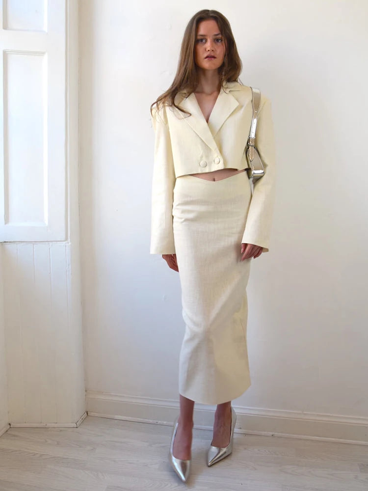 Autumn/winter Suit Set Long Sleeve Jacket Coat Button Top Mid Length Skirt Skirt Two Piece Party Formal
