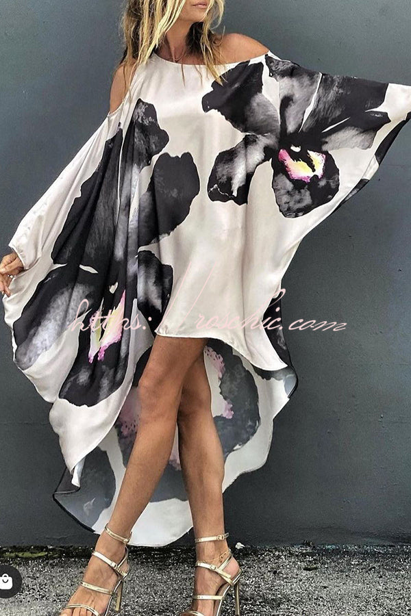 Unique Printed One Shoulder Cover Up Maxi Dress